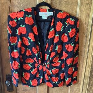 Vintage Floral Women's silk Jacket Richard Warren Neiman Marcus